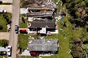 The path of destruction of a tornado in the area near Brandi Clarke's home.