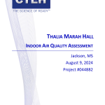 a screenshot that says "CTEH - the Science of Ready - Thalia Mara Hall Indoor Air Quality Assessment - Jackson, MS - August 9, 2024 - Project #044882"