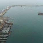 Aerial view showing construction works in the area where the Chinese company Cosco Shipping is building a port in Chancay.