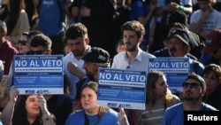 Argentine university students, unions and social groups protest against Argentine President Javier Milei's promise to veto a law to finance universities, in Buenos Aires, Argentina, on October 2, 2024.