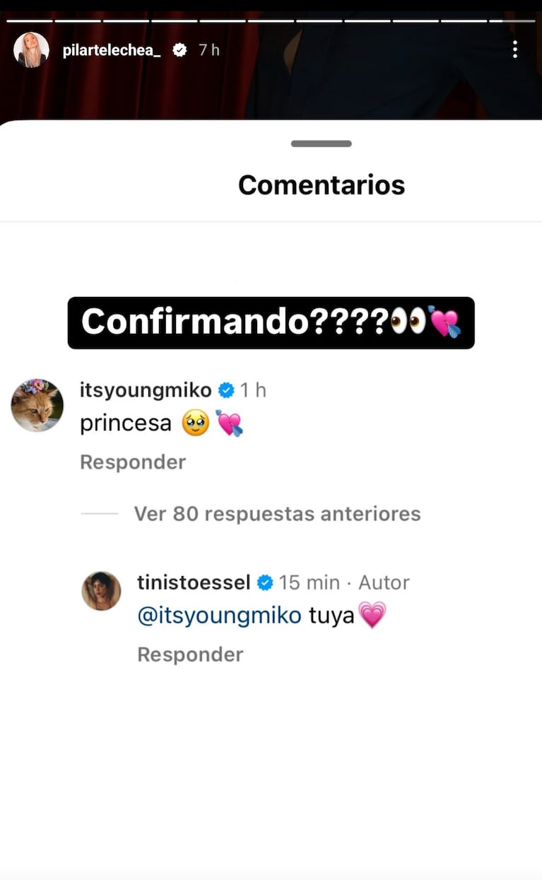 The back and forth between Tini Stoessel and Young Miko that excited the fans. (Photo: Instagram capture/pilartelechea_)