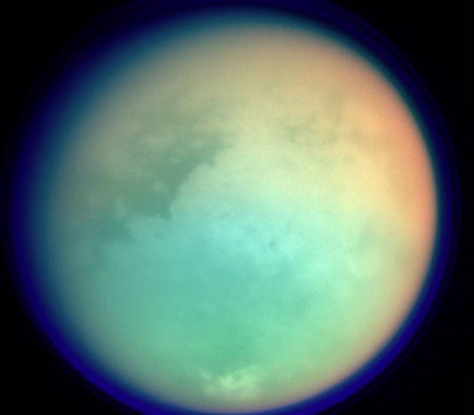 File - Image of Titan obtained in infrared by the Cassini/Huygens mission