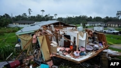 A completely destroyed home in Lakewood Park, Florida, after a tornado passed through the area caused by Hurricane Milton, on October 10, 2024.