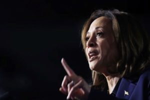 Vice President Kamala Harris speaks at a rally at the Resch Expo on October 17, 2024 in Green Bay, Wisconsin.