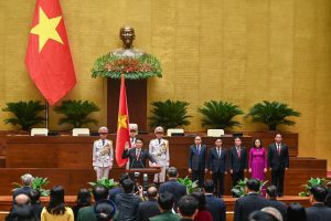 Luong Cuong of Vietnam is sworn in as president of Vietnam during the autumn opening session at the National Assembly in Hanoi on October 21, 2024.