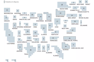 The number of delegates that make up the Electoral College in each state for the United States presidential elections