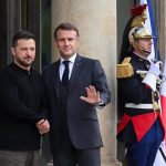 The presidents of Ukraine, Volodimir Zelensky, and France, Emmanuel Macron, in Paris.