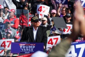 Former President Donald Trump delivers a speech at the Albuquerque International Sunport in Albuquerque, New Mexico, on October 31.