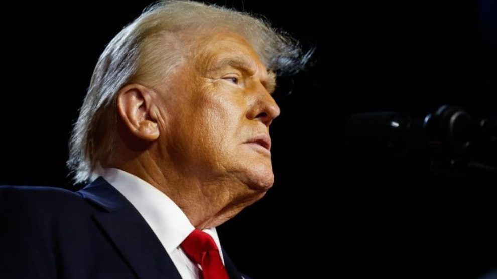 Donald Trump speaks during an election night event at the Palm Beach Convention Center on November 6, 2024 in West Palm Beach, Florida.