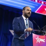 Eduardo Bolsonaro, a member of the Brazilian House of Representatives, speaks during the Conservative Political Action Conference at National Harbor, in Oxon Hill, Maryland, on February 24, 2024. Credit: José Luis Magaña/AP/File.