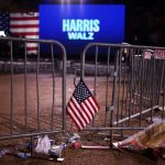 A flag is left at an event hosted by Vice President Kamala Harris at Howard University in Washington on November 6, 2024.