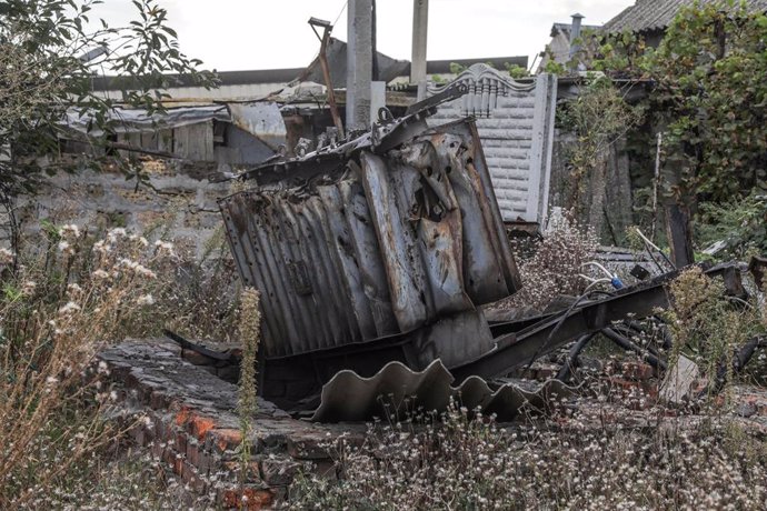 File - September 14, 2023, Antonivka, Kherson Region, Ukraine: ANTONIVKA, UKRAINE - SEPTEMBER 14, 2023 - Damage by the shelling of Russian troops is seen in Antonivka, Kherson Region, southern Ukraine. The town suffers from Russian attacks every day.