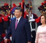 Chinese President Xi Jinping is received by the President of Peru, Dina Boluarte, at the Government Palace, within the framework of the Asia-Pacific Economic Cooperation (APEC) summit, in Lima, Peru, on November 14, 2024.