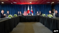 President Joe Biden (center) participates in a trilateral meeting with Japan's Prime Minister Shigeru Ishiba (right) and South Korea's President Yoon Suk Yeol in Lima, Peru, Friday, Nov. 15, 2024. ( AP/Manuel Balce Ceneta).