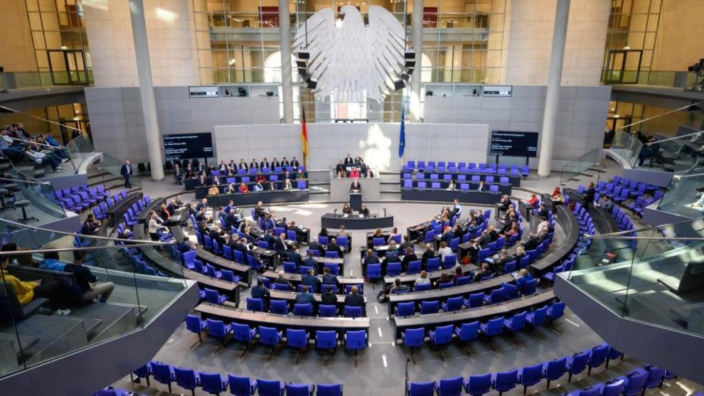 Interior of the Bundestag, the Lower House of the German Parliament.