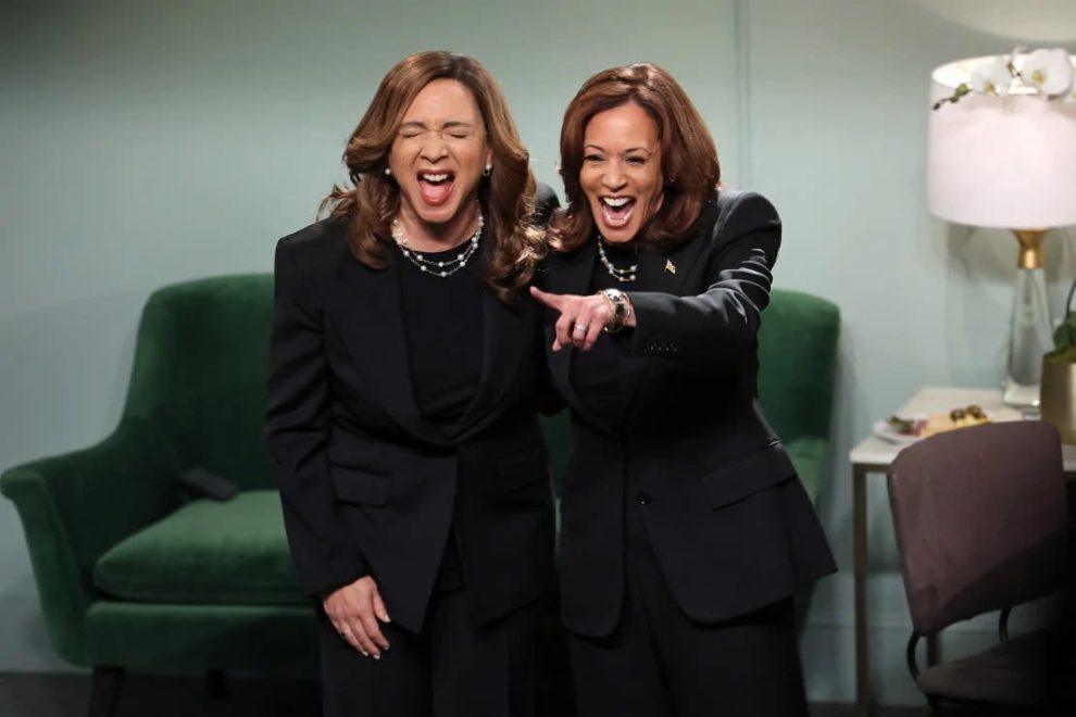 Democratic presidential candidate Vice President Kamala Harris appears with actress Maya Rudolph during the cold open of