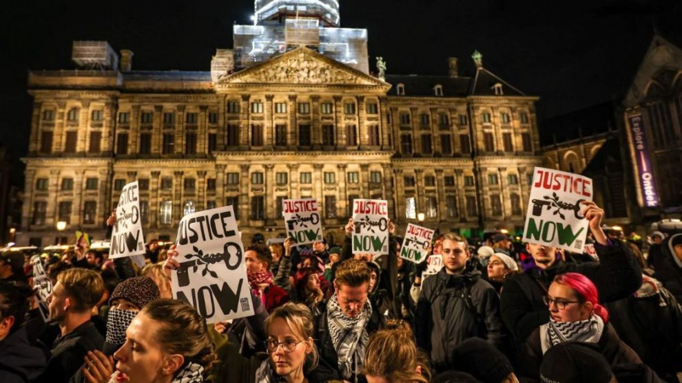 People take part in a pro-Palestinian demonstration at Dam Square in Amsterdam, Netherlands, on November 13.