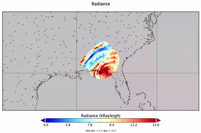 As the International Space Station flew over the southeastern United States on September 26, 2024, AWE observed atmospheric gravity waves generated by Hurricane Helene as the storm hit the Florida Gulf Coast.