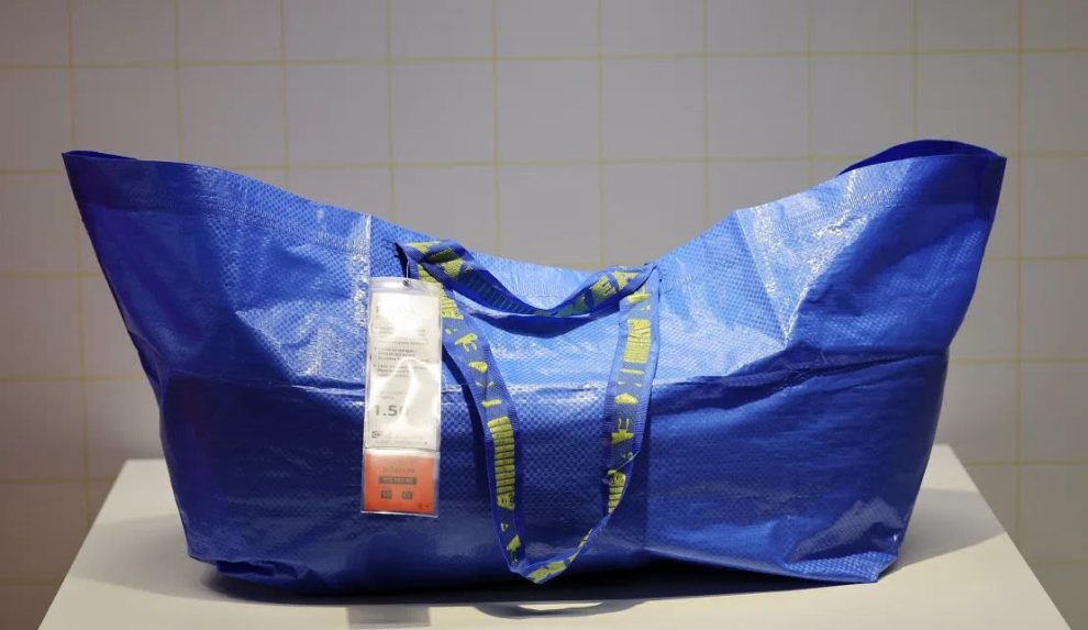 Ikea's Frakta bag on display in Munich during a celebration of the brand's 50th anniversary in Germany on October 17, 2024.