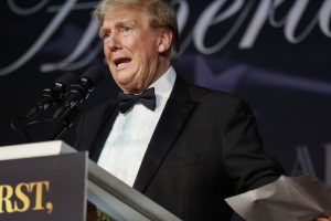 PALM BEACH, FLORIDA - NOVEMBER 14: US President-elect Donald Trump speaks at the America First Policy Institute Gala held at Mar-a-Lago on November 14, 2024 in Palm Beach, Florida. The annual event supports Gray Team, a nonprofit organization dedicated to preventing military suicide. (Photo by Joe Raedle/Getty Images)