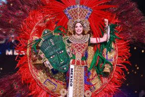 Miss Mexico, María Fernanda Beltrán, honored the country's indigenous roots during the Miss Universe preliminary pageant. Hector Vivas/Getty Images