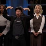 (Left to right) Bowen Yang, Ego Nwodom, Dana Carvey as Elon Musk, Heidi Gardner and Marcello Hernandez on 'SNL.'