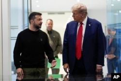 Then-Republican presidential candidate Donald Trump met with Ukrainian President Volodymyr Zelenskyy at Trump Tower on Friday, September 27, 2024, in New York. (AP Photo/Julia Demaree Nikhinson)