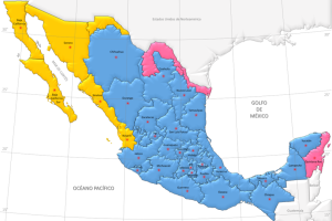 Official division of time zones in Mexico. CENAM credit.