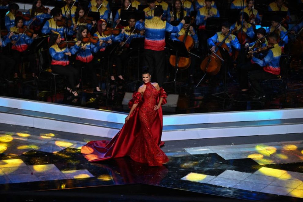 Ileana Márquez, from Amazonas state, walks in a gala dress during the Miss Venezuela beauty pageant, in Caracas, on December 7, 2023.