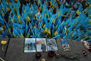 Flags and portraits placed on Maidan Square (kyiv) commemorate those who fell in the war in Ukraine.