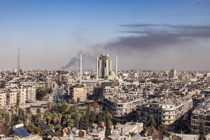 Smoke after attacks in the city of Aleppo, northern Syria