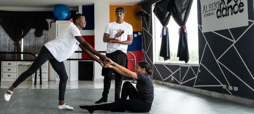 Alberto teaching dance to students from the Dominican Republic and Haiti.