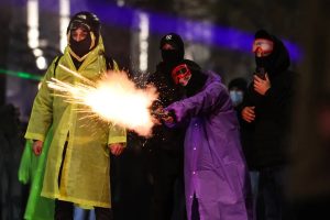 Anti-government protesters in the Georgian capital Tbilisi set off fireworks as demonstrations stretched into their fourth day on December 2, 2024.