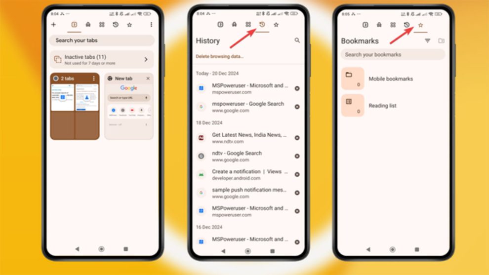 Google experiments with dedicated panels on Android to make bookmarks and history more accessible on Android