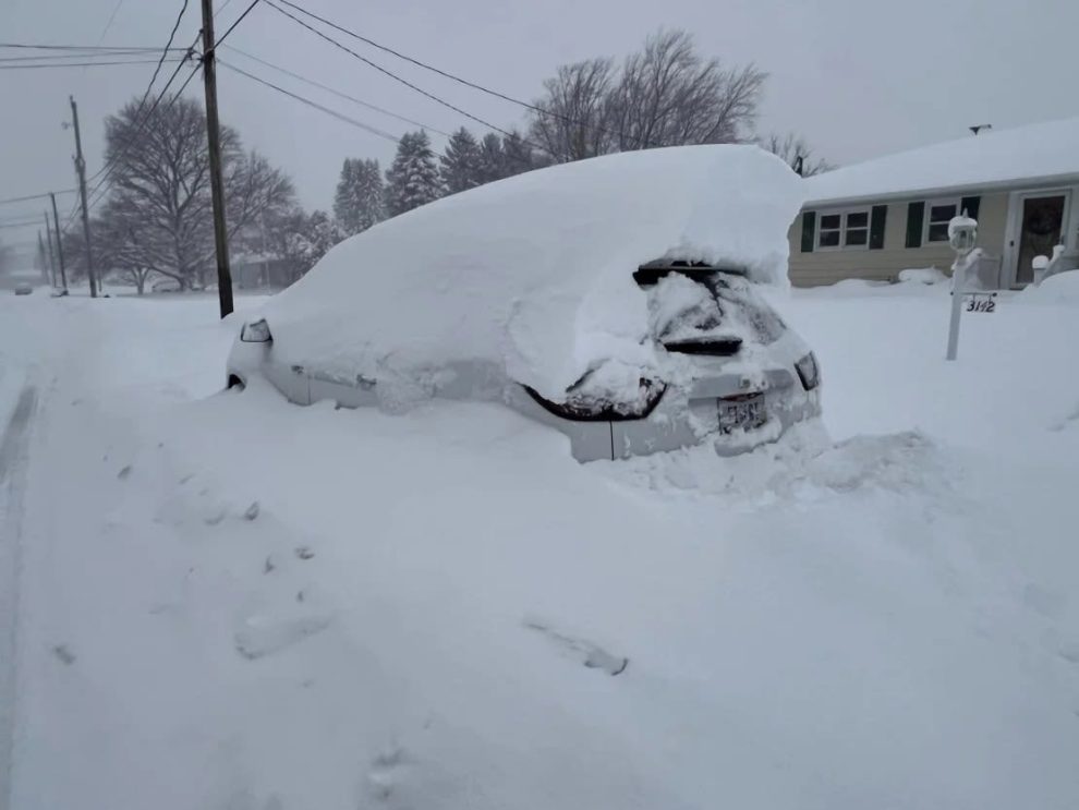 Lake effect snow buried a vehicle in Millcreek Township, Pennsylvania.