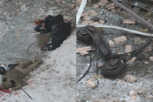 The bodies of General Igor Kirillov and his assistant (i) and the scooter bomb used to kill them (d).