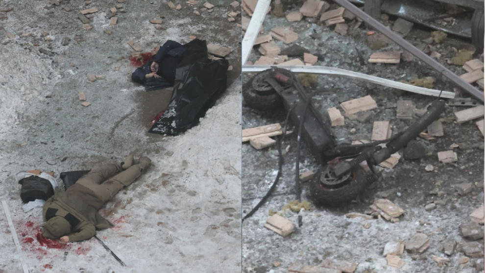 The bodies of General Igor Kirillov and his assistant (i) and the scooter bomb used to kill them (d).