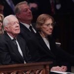 Former US President Jimmy Carter and former US First Lady Rosalynn Carter attend the funeral of former President George HW Bush at the National Cathedral in Washington, December 5, 2018. Credit: MANDEL NGAN /AFP via Getty Images