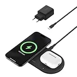 Belkin BoostCharge Pro 2-in-1 Wireless Charger with 15W Qi2 Magnetic Technology, Fast Wireless Charging Station for iPhone 16, 15, AirPods, Other Devices with MagSafe, Black