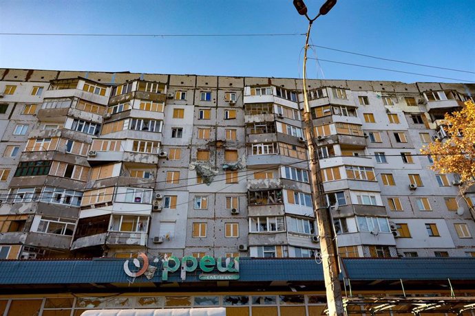 File - Material damage to a building in the city of Kherson, Ukraine, after an attack by the Russian Army (file)