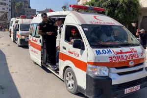 File - File image of several ambulances in Gaza.