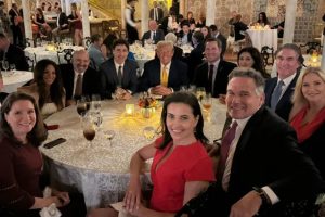 Pennsylvania Senator-elect Dave McCormick posted a photo dining at the table with President-elect Donald Trump and Canadian Prime Minister Justin Trudeau at Mar-a-Lago on Friday night. Full table from Trump's right: Trump's chosen national security adviser, Mike Waltz, and his wife, Julia Neishwat; Trump's pick of the Interior Secretary, Doug Burgum, and his wife Kathryn; Dave McCormick and Dina Powell; Trudeau's chief of staff, Katie Telford; Trudeau's public safety minister, Dominic LeBlanc; Allison Lutnick and Howard Lutnick, Trump's pick for Commerce Secretary. Credit: from Senator Dave McCormick/X.