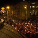 Jimmy Carter greets attendees of a torchlight procession in central Oslo, before the Norwegian Nobel Prize Committee banquet, December 10, 2002.