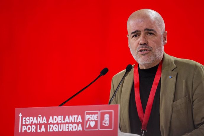 File - The general secretary of CCOO, Unai Sordo, during the inauguration of the 41st Federal Congress of the PSOE at the Palace of Congresses and Exhibitions, on November 30, 2024 in Seville (Andalusia, Spain). The PSOE inaugurates its 41st Federal Congress in