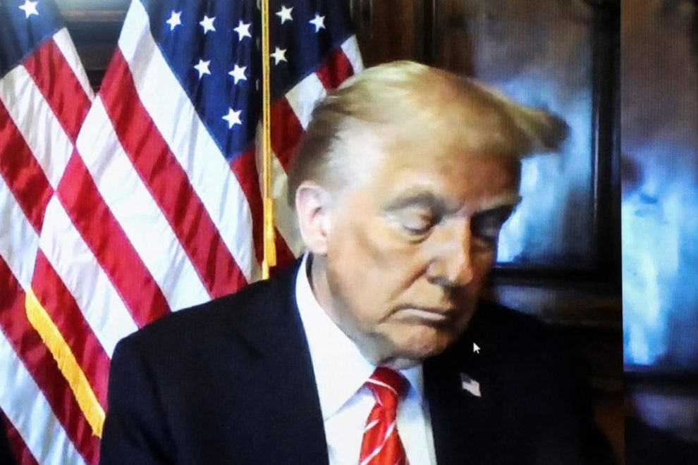 President-elect Donald Trump appears remotely for a sentencing hearing before New York State Judge Juan Merchan in the criminal case in which he was convicted in 2024 on charges related to paying money to a porn star to silence her, in New York Criminal Court in Manhattan, New York City, on January 10.