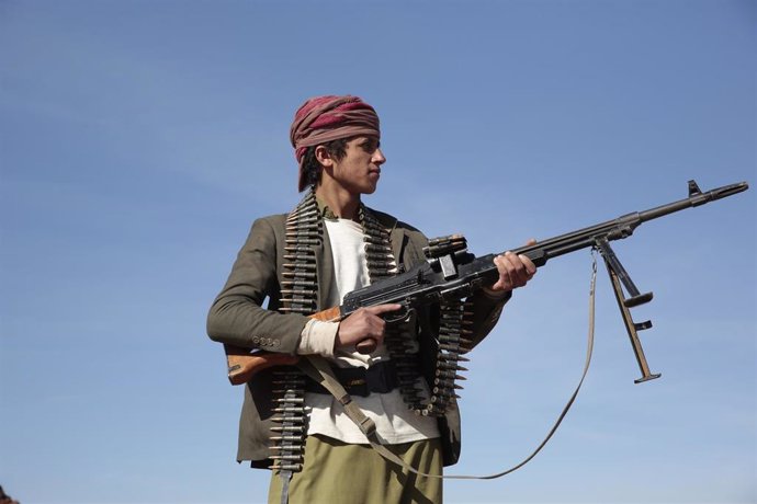 File - File image of a Houthi supporter in Yemen.